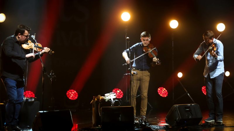 Fidil musician's Damien McGeehan, Aidan O'Donnell and Ciaran O'Maonaigh performing at An Grianan Theatre as part of the Earagail Arts Festival on Saturday evening.