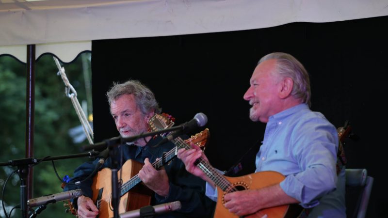 Andy Irvine and Donal Lunny performing at the Pavillion at Rathmullan House as part of the Earagail Arts festival. Photo: Donna El Assaad